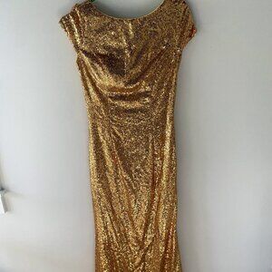 formal gold sequin floor length dress size 8